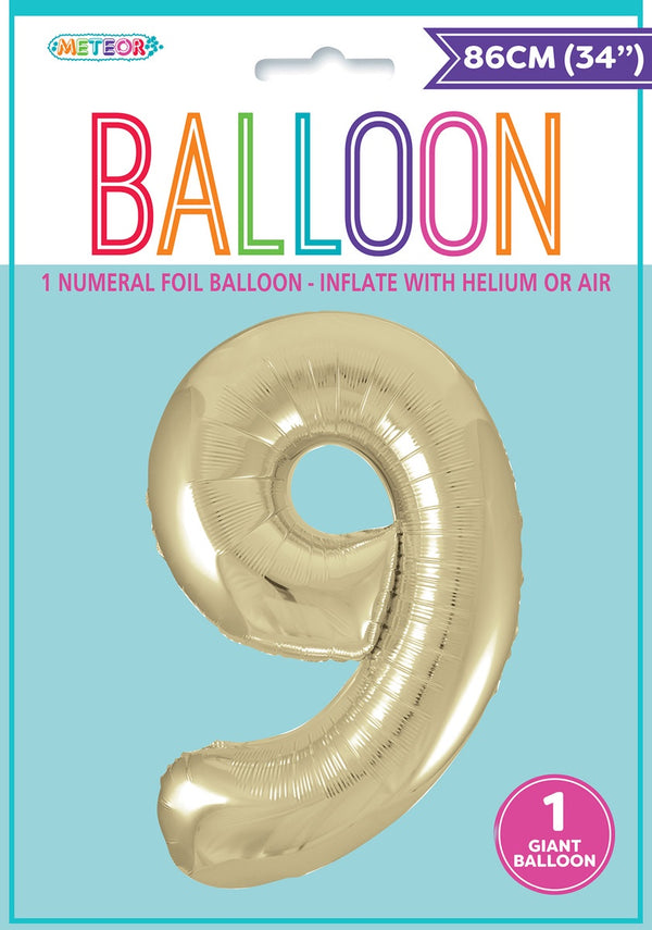 CHAMPAGNE GOLD "9" NUMERAL FOIL BALLOON 86CM (34")